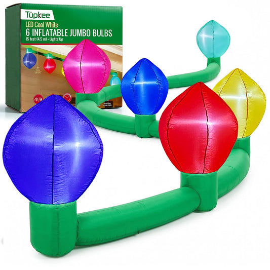 Jumbo Inflatable Christmas Light Bulbs, 15 Ft LED Multicolor String with 6 Self-Inflating Giant Christmas Bulbs, 2.6 Ft Tall, Indoor & Outdoor Holiday Decorations