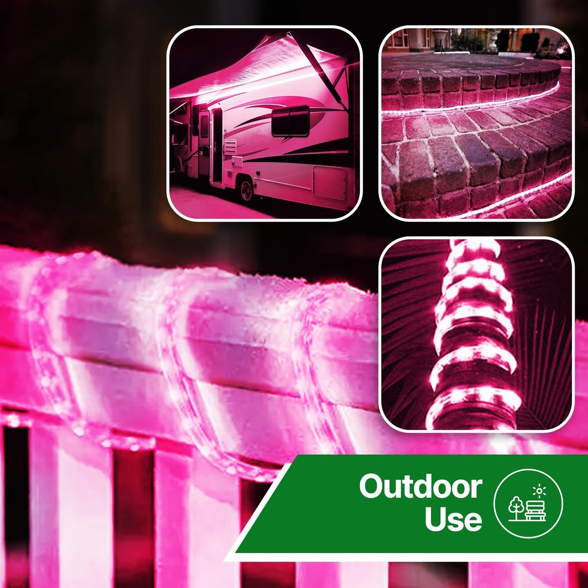Rope Light LED - 24 Feet (7.3 m), for Indoor and Outdoor use - 10MM Diameter - 144 LED Long Life Bulbs Decorative Rope Tube Lights