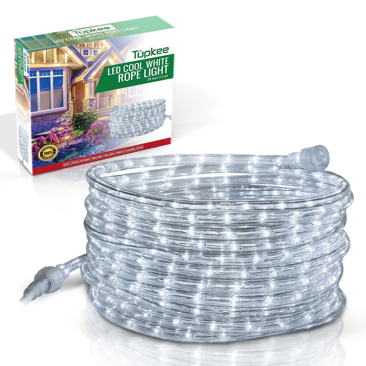 Rope Light LED - 24 Feet (7.3 m), for Indoor and Outdoor use - 10MM Diameter - 144 LED Long Life Bulbs Decorative Rope Tube Lights