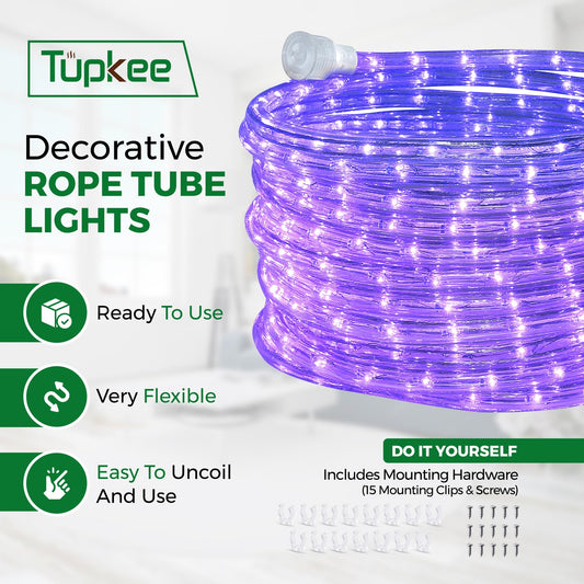 LED Black Light Rope Light - UV Blacklights for Fluorescent Glow Party, Birthday, Halloween Stage Decoration - 24 Feet, Indoor Outdoor - 10MM Diameter - 144 LED Long Life Bulbs Tube Lights