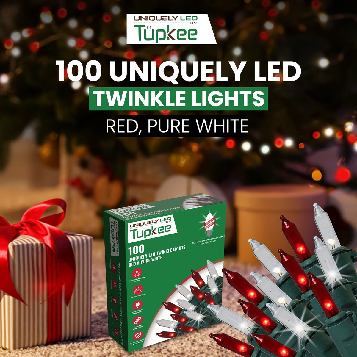 Christmas Uniquely LED Twinkle Lights – Matches Incandescent Exactly - 14 of 100 Lights Twinkle - Indoor Outdoor – 100 Bulbs - 24.75 Feet, Christmas Tree Sparkling Twinkling Lights String
