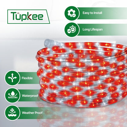 Rope Light LED - 24 Feet (7.3 m), for Indoor and Outdoor use - 10MM Diameter - 144 LED Long Life Bulbs Decorative Rope Tube Lights