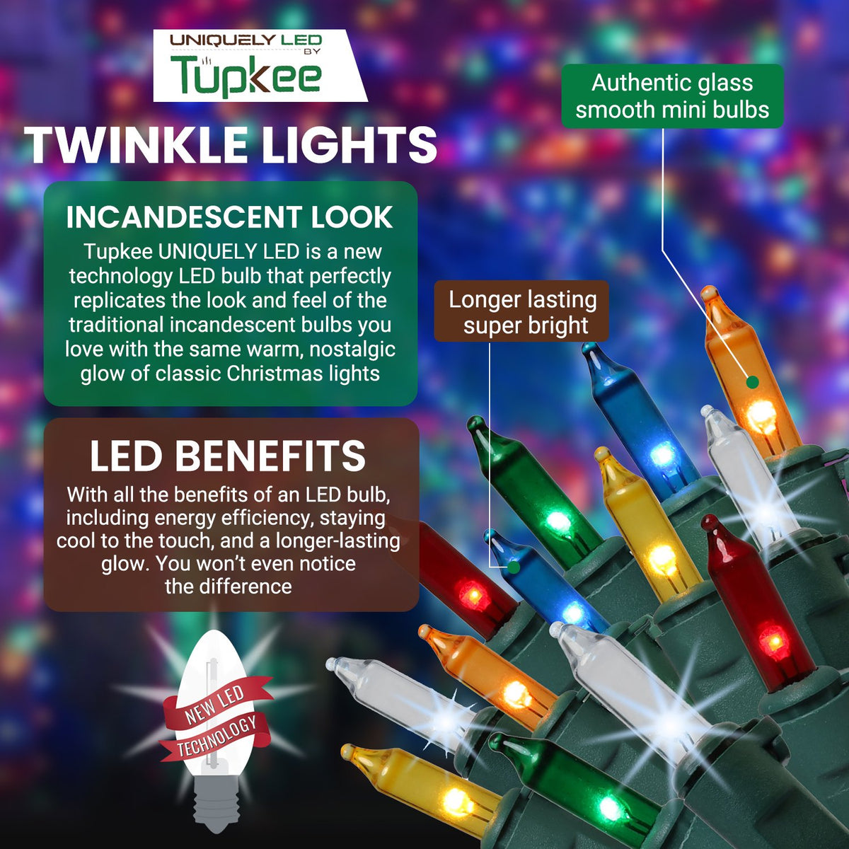 Christmas Uniquely LED Twinkle Lights – Matches Incandescent Exactly - 14 of 100 Lights Twinkle - Indoor Outdoor – 100 Bulbs - 24.75 Feet, Christmas Tree Sparkling Twinkling Lights String