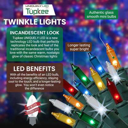 Christmas Uniquely LED Twinkle Lights – Matches Incandescent Exactly - 14 of 100 Lights Twinkle - Indoor Outdoor – 100 Bulbs - 24.75 Feet, Christmas Tree Sparkling Twinkling Lights String