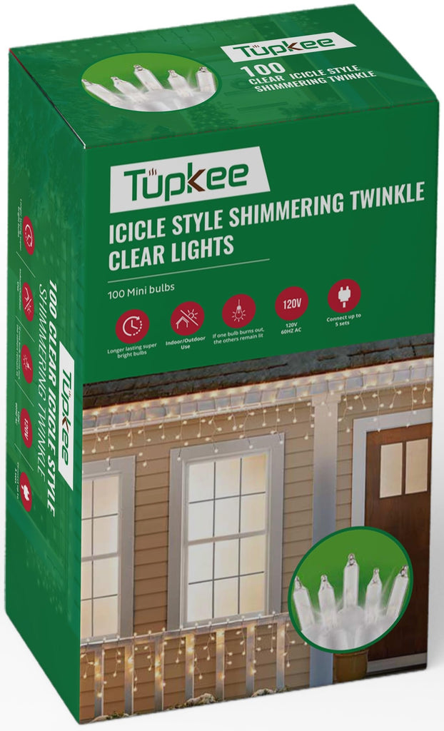 Christmas Twinkle Icicle Lights - 12 of 100 Bulbs Twinkle - 5.5 Feet Lighted String - 100 Incandescent Clear Bulbs, Indoor Outdoor - Random Shimmering Twinkling Sparkling Christmas Icicle Light