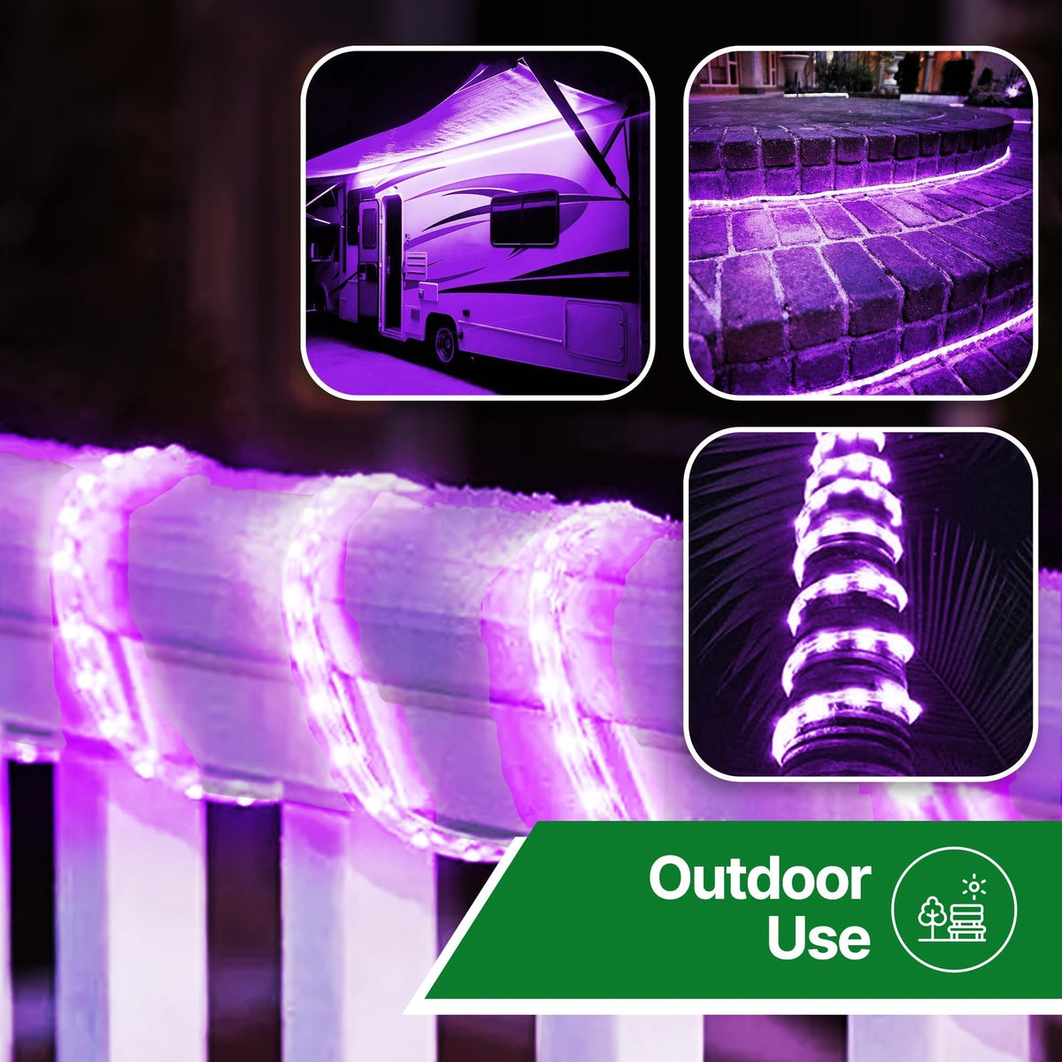 Rope Light LED - 24 Feet (7.3 m), for Indoor and Outdoor use - 10MM Diameter - 144 LED Long Life Bulbs Decorative Rope Tube Lights