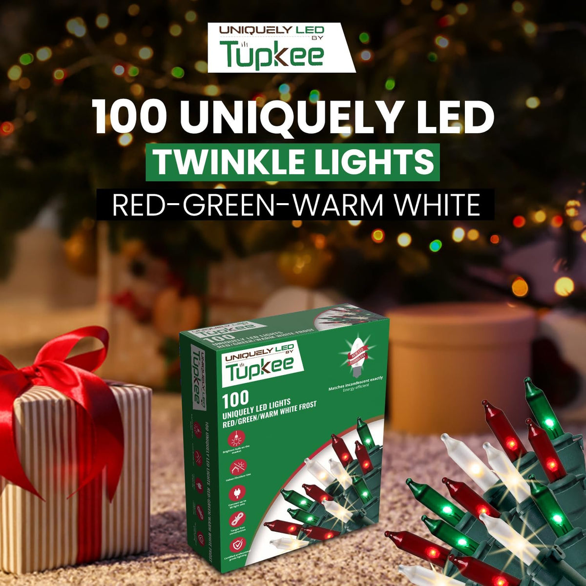 Christmas Uniquely LED Twinkle Lights – Matches Incandescent Exactly - 14 of 100 Lights Twinkle - Indoor Outdoor – 100 Bulbs - 24.75 Feet, Christmas Tree Sparkling Twinkling Lights String