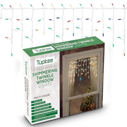 Shimmering Twinkle Window Icicle Lights - 3 Feet (0.91 m), 50 Multi-Color Incandescent Christmas Indoor Outdoor Random Twinkle Icicle Lights - 8 of 50 Lights Twinkle