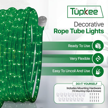 Rope Light LED - 24 Feet (7.3 m), for Indoor and Outdoor use - 10MM Diameter - 144 LED Long Life Bulbs Decorative Rope Tube Lights