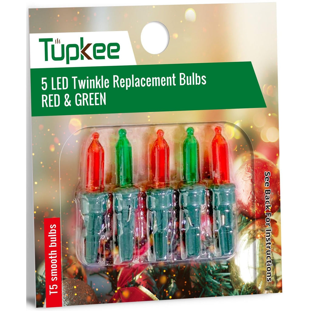 LED Twinkle Replacement Bulbs - Red & Green – T5 Smooth Bulbs - 5 Bulb per pkg