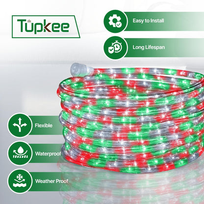 Rope Light LED - 24 Feet (7.3 m), for Indoor and Outdoor use - 10MM Diameter - 144 LED Long Life Bulbs Decorative Rope Tube Lights