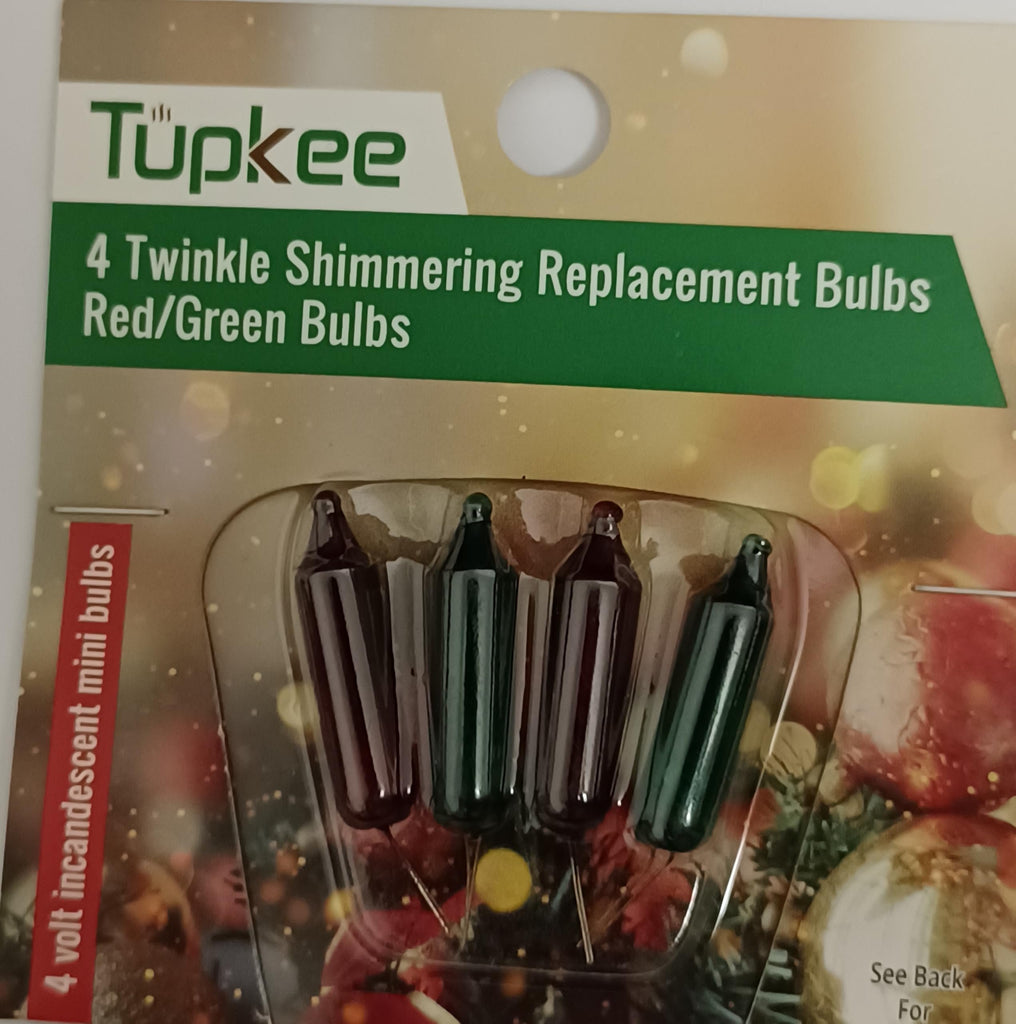 Shimmering Twinkle Replacement Bulbs – 4-Volt Red & Green Incandescent Mini Bulbs - 4 Bulbs per pkg