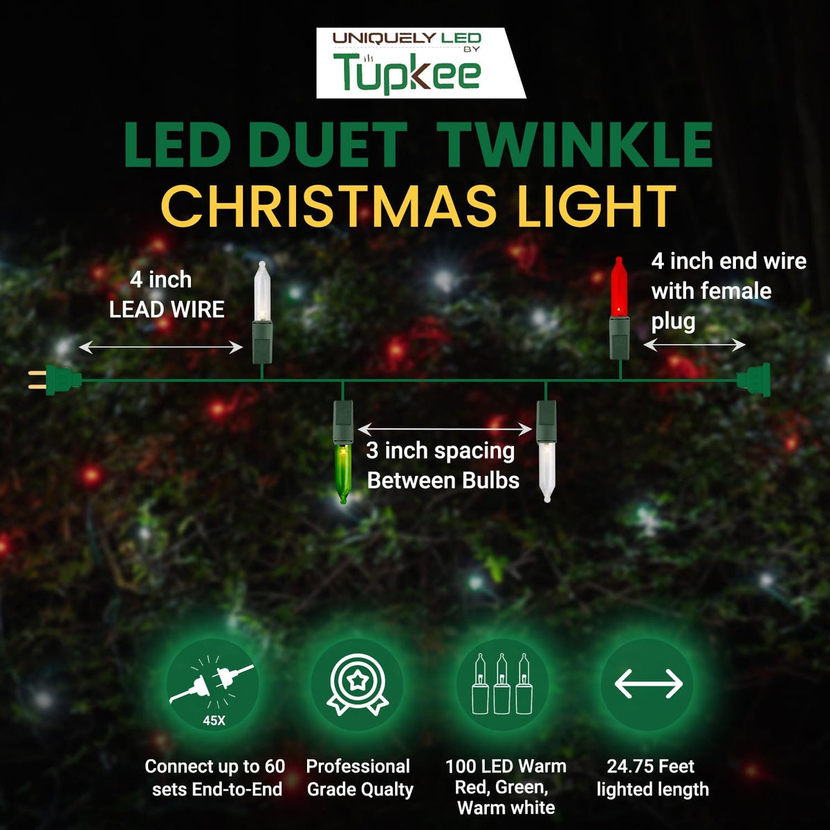 Christmas Uniquely LED Twinkle Lights – Matches Incandescent Exactly - 14 of 100 Lights Twinkle - Indoor Outdoor – 100 Bulbs - 24.75 Feet, Christmas Tree Sparkling Twinkling Lights String