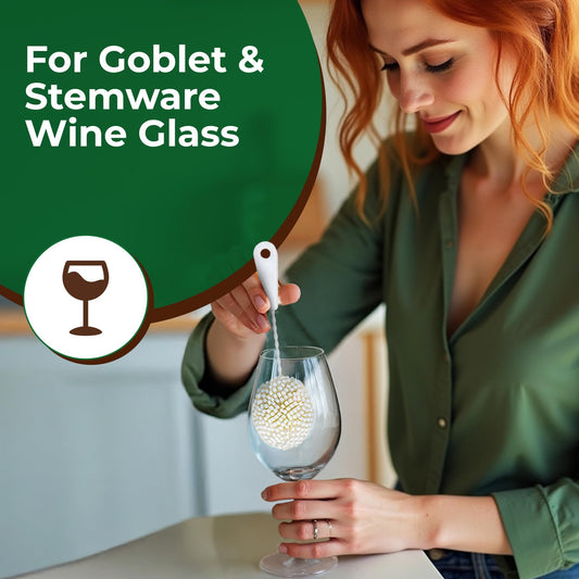 Wine Glass Cleaning Brush – Soft Non-Scratch Foam Bristles – Goblet & Stemware Wine Glass Cleaner Brush for Glassware, Crystal, Bottle, & Mugs – Fits Tupkee 20oz Glass Tumbler – Made in the USA