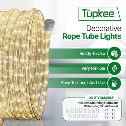 Rope Light LED - 24 Feet (7.3 m), for Indoor and Outdoor use - 10MM Diameter - 144 LED Long Life Bulbs Decorative Rope Tube Lights