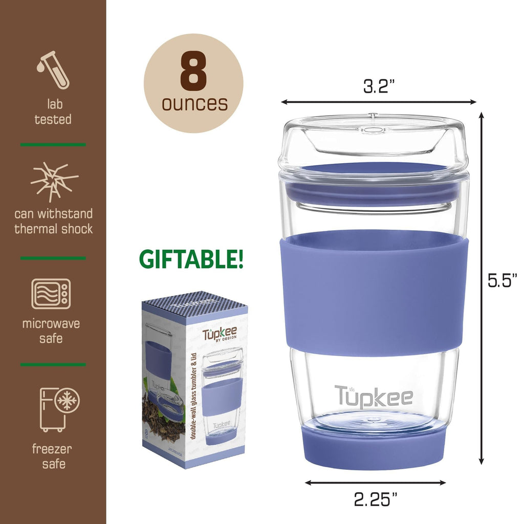 Tupkee Dubbelwandige Glazen Beker 8 Oz - Geïsoleerde