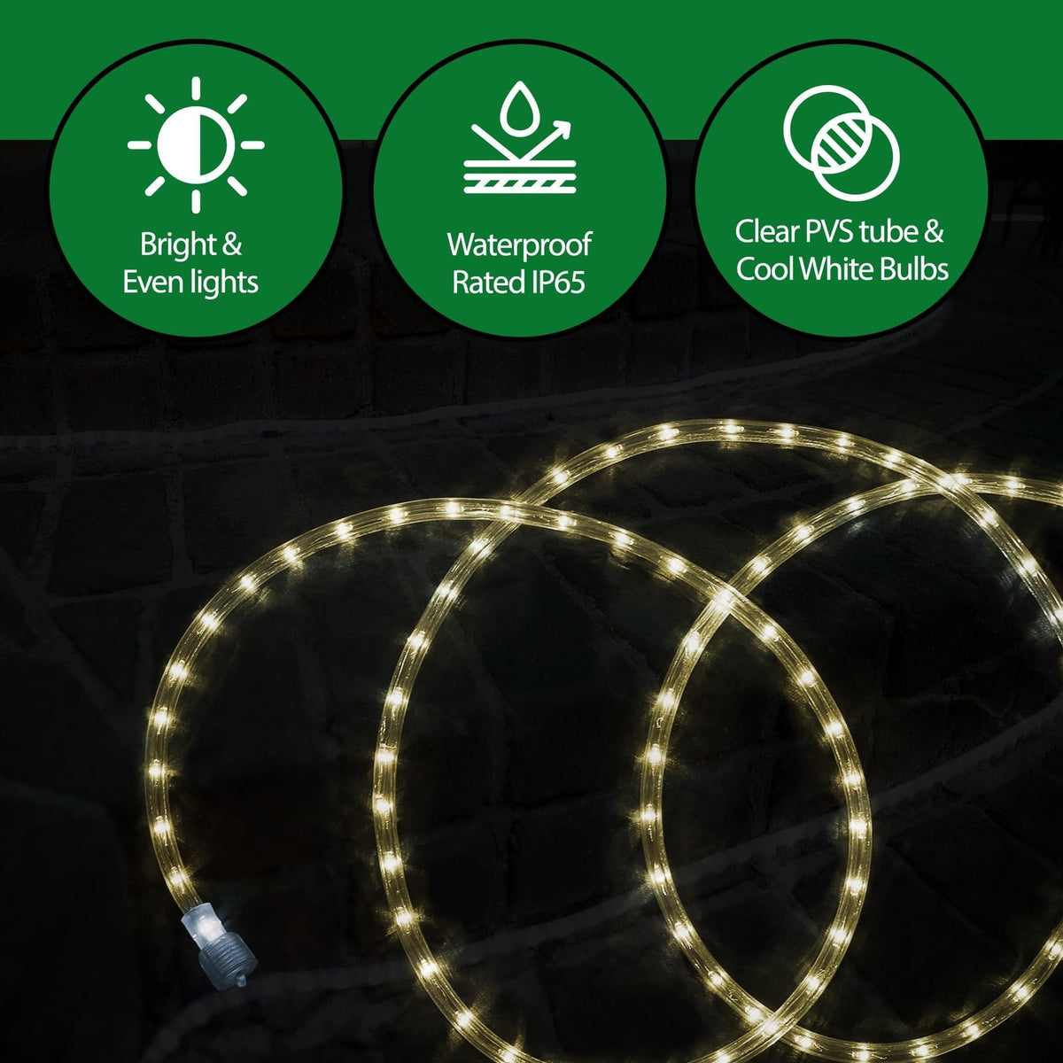 Rope Light LED - 24 Feet (7.3 m), for Indoor and Outdoor use - 10MM Diameter - 144 LED Long Life Bulbs Decorative Rope Tube Lights