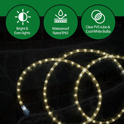 Rope Light LED - 24 Feet (7.3 m), for Indoor and Outdoor use - 10MM Diameter - 144 LED Long Life Bulbs Decorative Rope Tube Lights