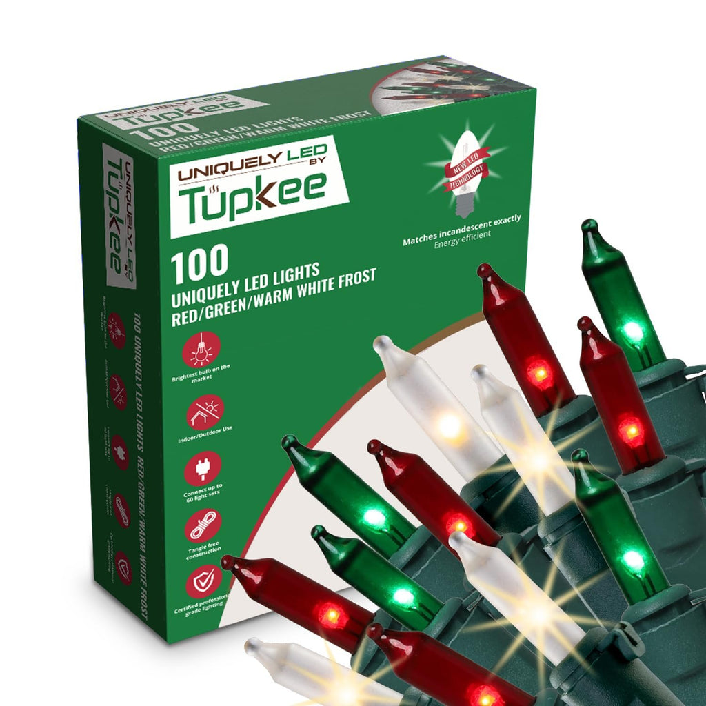 Christmas Uniquely LED Twinkle Lights – Matches Incandescent Exactly - 16 of 100 Lights Twinkling - Indoor Outdoor – 100 Red, Green and White Bulbs - 24.75 Feet, Christmas Tree Sparkling Lights String