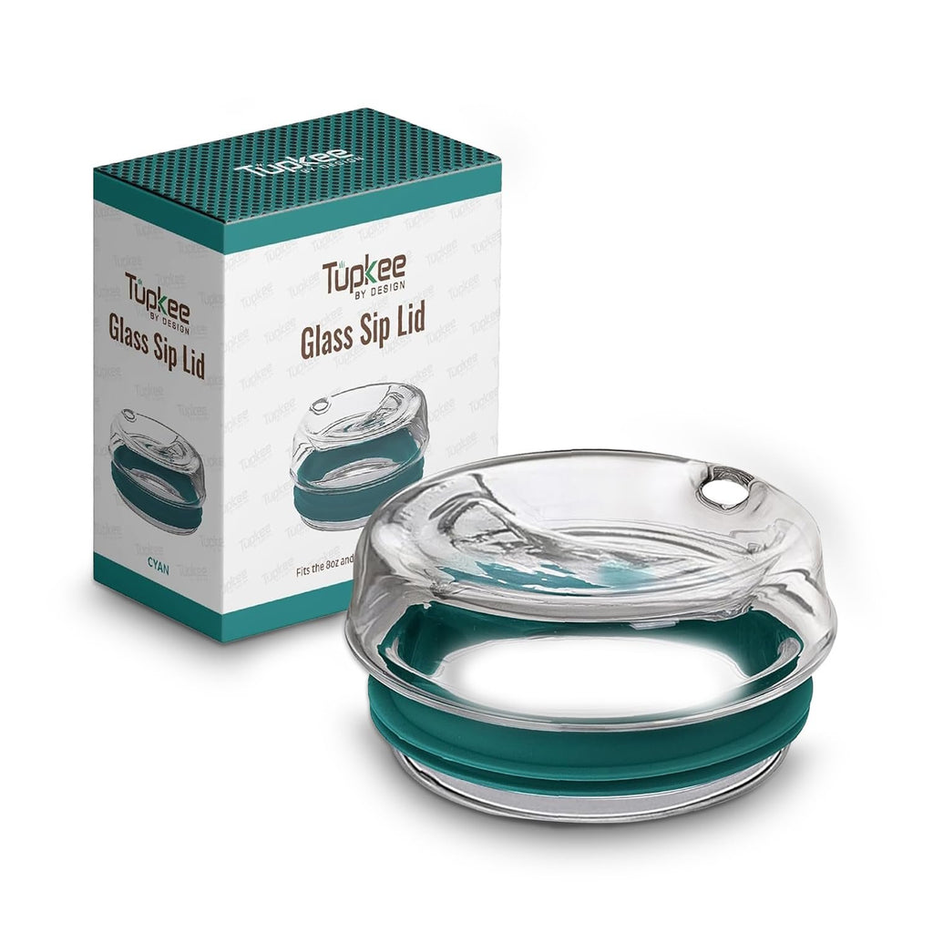 Glass Sip Lid Cyan - Replacement for Tupkee Double Wall Glass Tumbler, 14oz & 8oz Hand Blown Glass Travel Mug