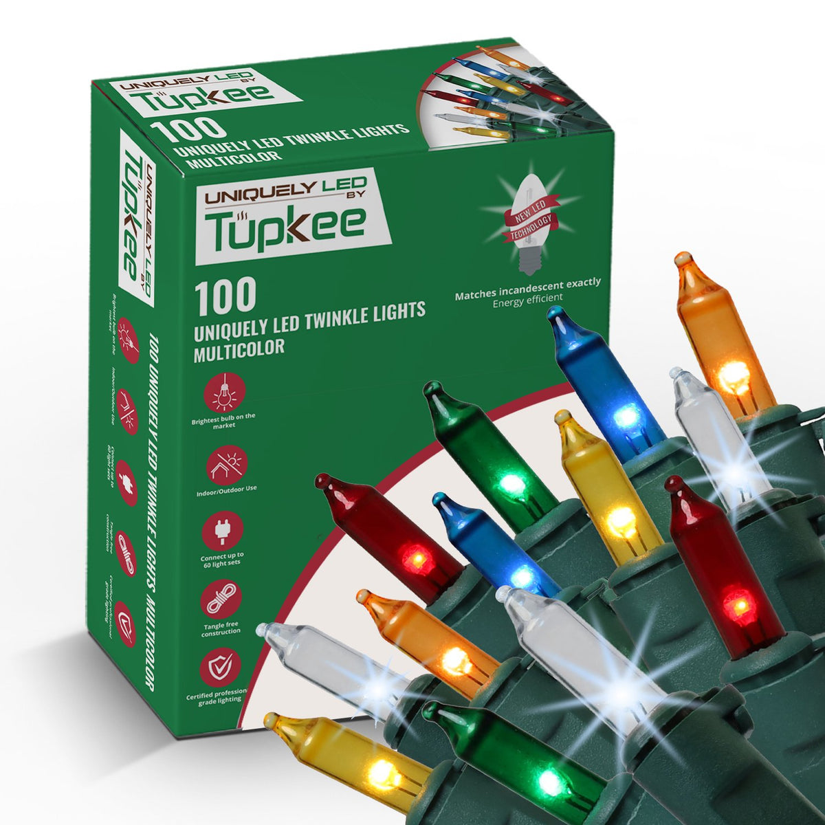 Christmas Uniquely LED Twinkle Lights – Matches Incandescent Exactly - 14 of 100 Lights Twinkle - Indoor Outdoor – 100 Bulbs - 24.75 Feet, Christmas Tree Sparkling Twinkling Lights String