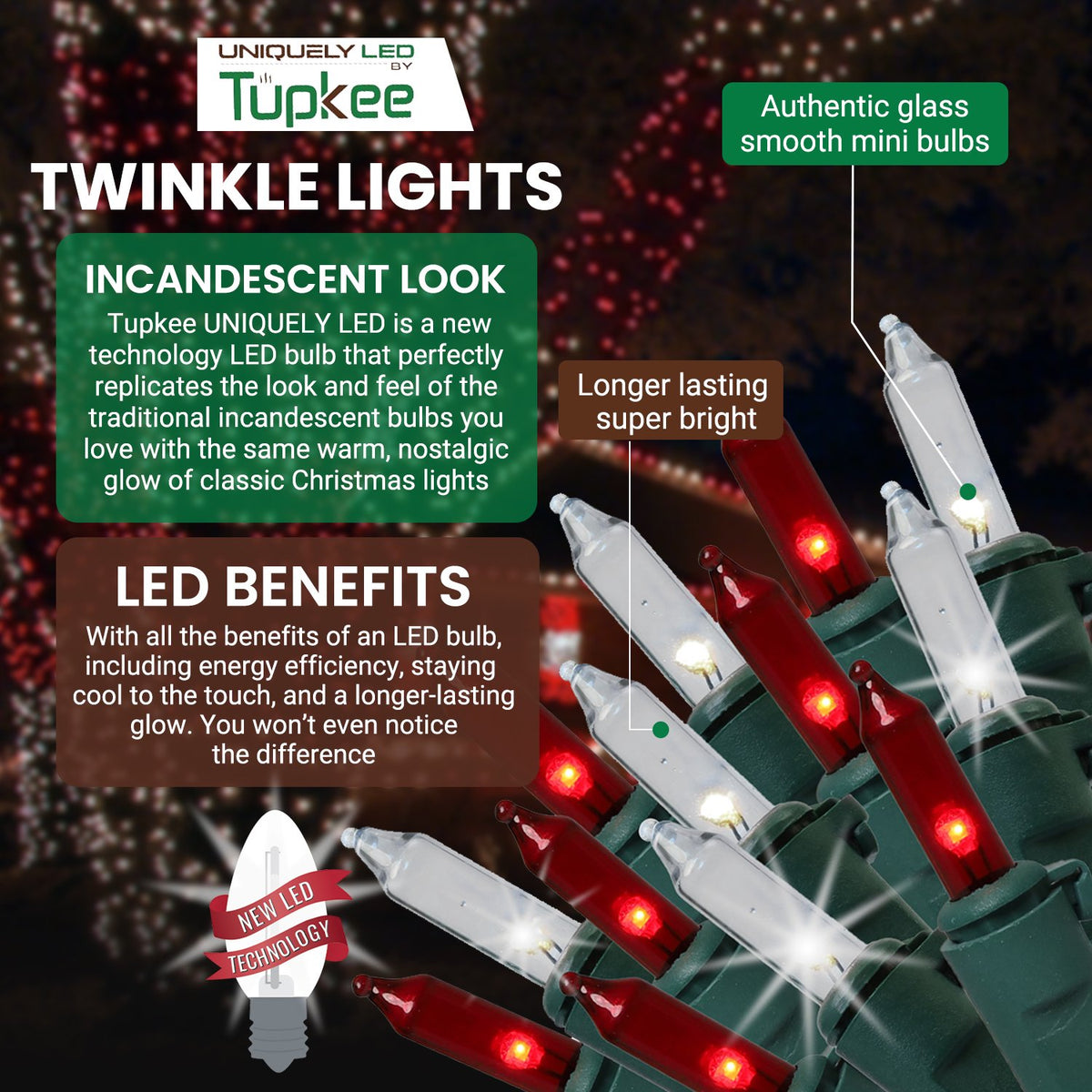 Christmas Uniquely LED Twinkle Lights – Matches Incandescent Exactly - 14 of 100 Lights Twinkle - Indoor Outdoor – 100 Bulbs - 24.75 Feet, Christmas Tree Sparkling Twinkling Lights String