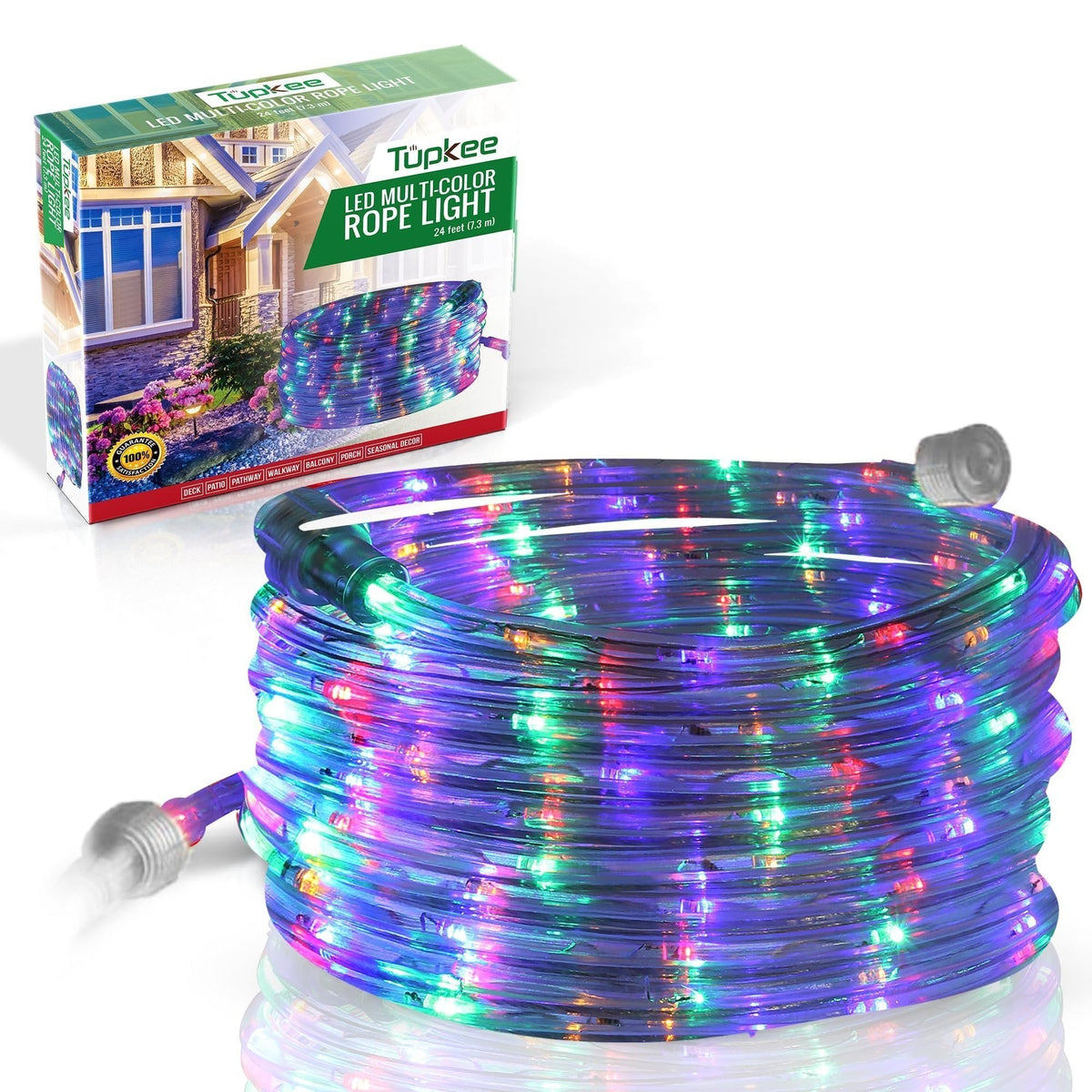Rope Light LED - 24 Feet (7.3 m), for Indoor and Outdoor use - 10MM Diameter - 144 LED Long Life Bulbs Decorative Rope Tube Lights