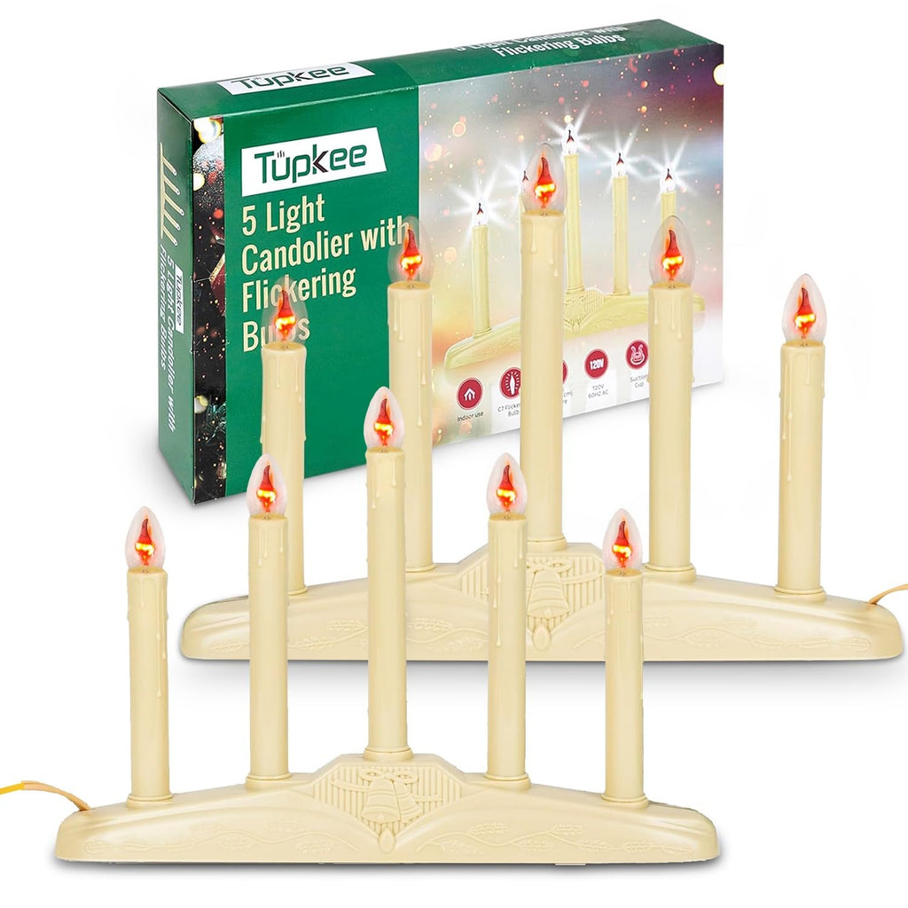 Tupkee Christmas Candolier Window Candles – with Flickering Bulbs – Indoor - Flameless Electric Window Candles Candelabra