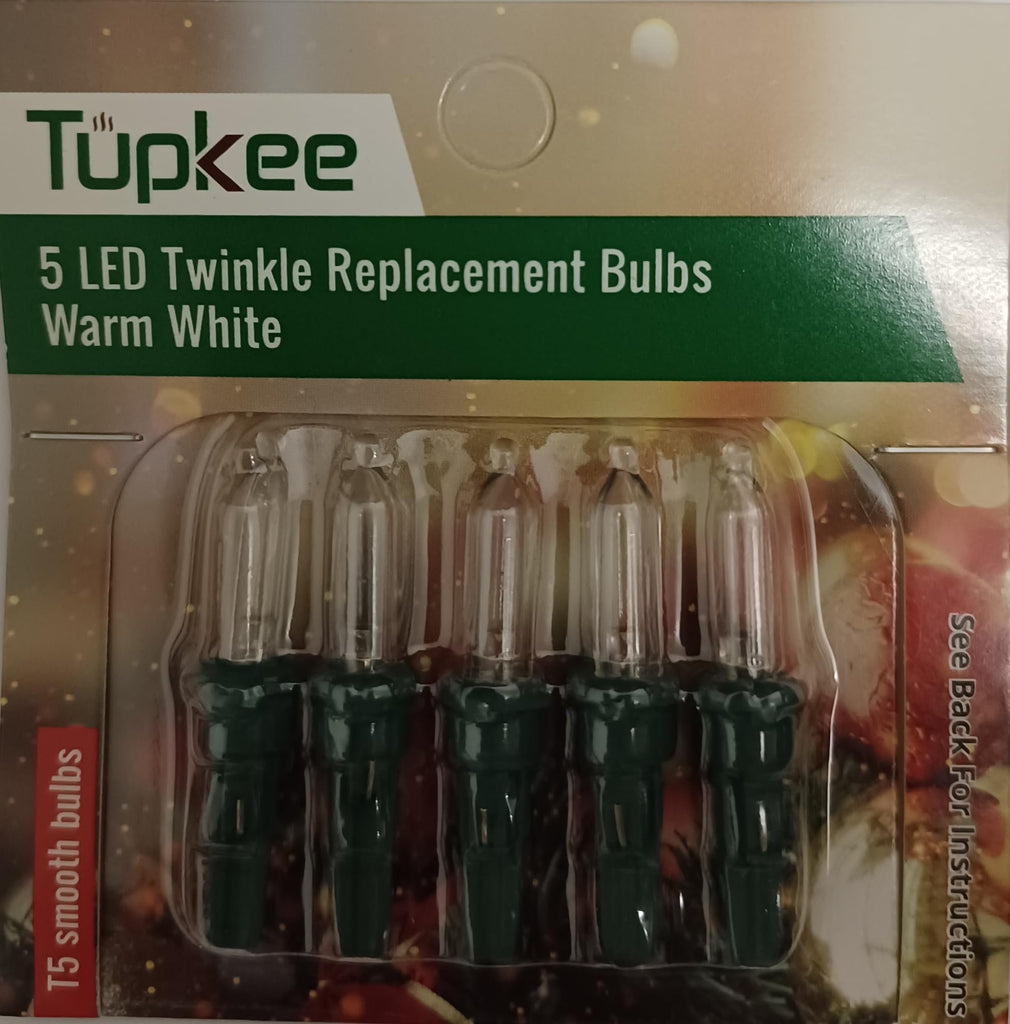 Tupkee LED Replacement Twinkle Bulbs - Warm White – T5 Smooth Bulbs - 5 Bulbs per pkg