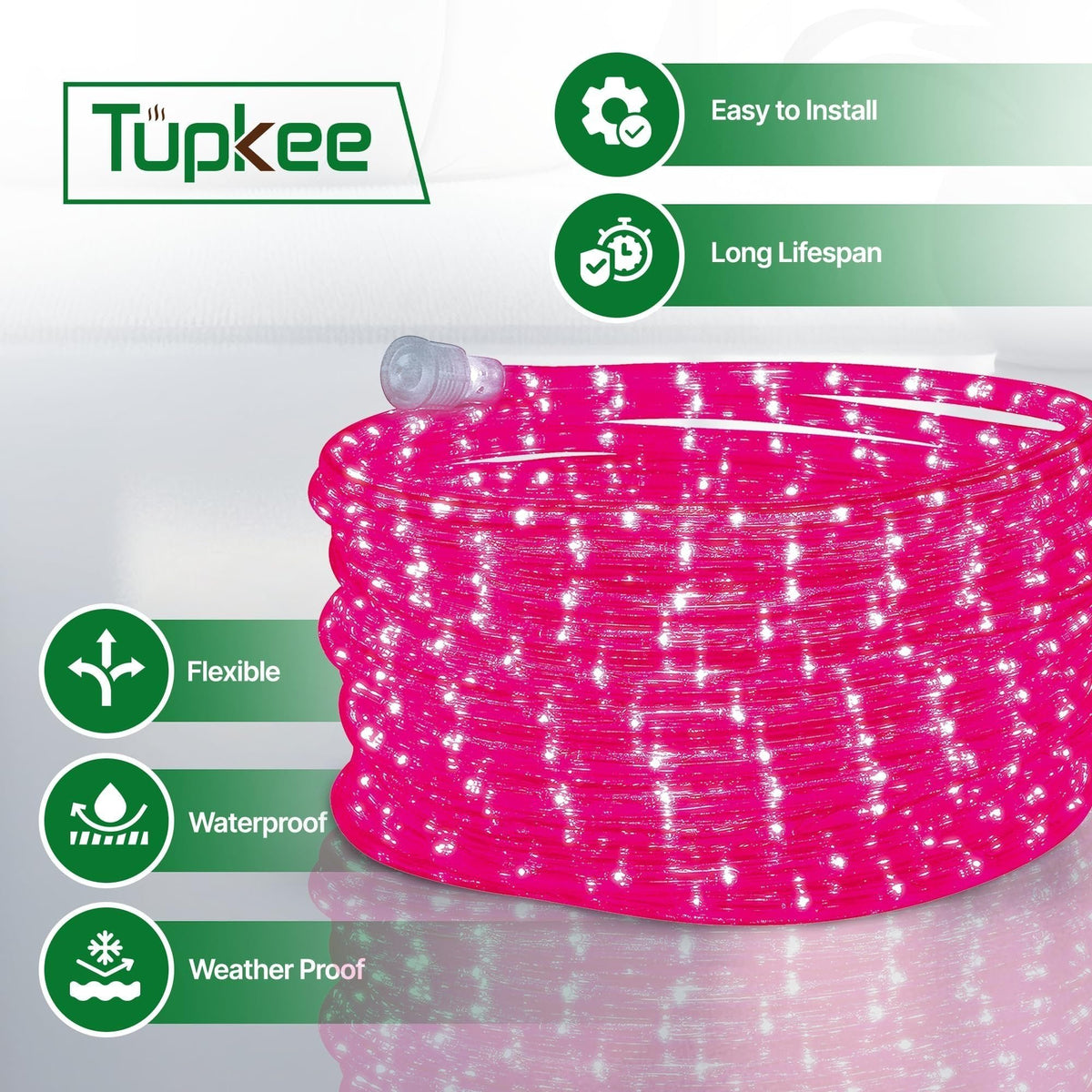 Rope Light LED - 24 Feet (7.3 m), for Indoor and Outdoor use - 10MM Diameter - 144 LED Long Life Bulbs Decorative Rope Tube Lights