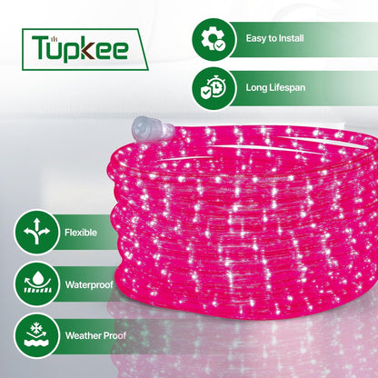 Rope Light LED - 24 Feet (7.3 m), for Indoor and Outdoor use - 10MM Diameter - 144 LED Long Life Bulbs Decorative Rope Tube Lights