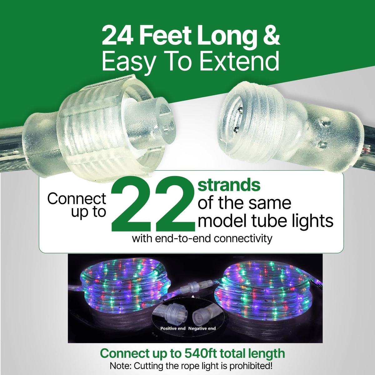 Rope Light LED - 24 Feet (7.3 m), for Indoor and Outdoor use - 10MM Diameter - 144 LED Long Life Bulbs Decorative Rope Tube Lights