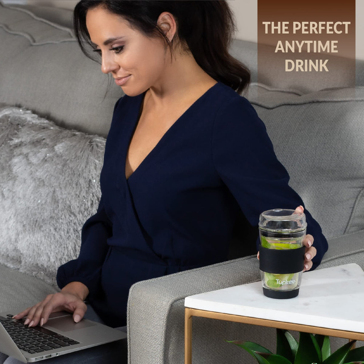 Double Wall Glass Tumbler - 8-Ounce, All Glass Reusable Insulated Tea/Coffee Mug & Lid, Hand Blown Glass Travel Mug