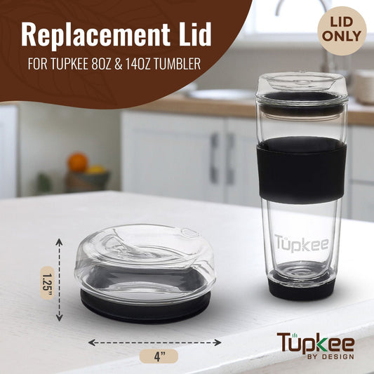 Glass Sip Lid - Replacement Double Wall Glass Tumbler, 14oz & 8oz Hand Blown Glass Travel Mug