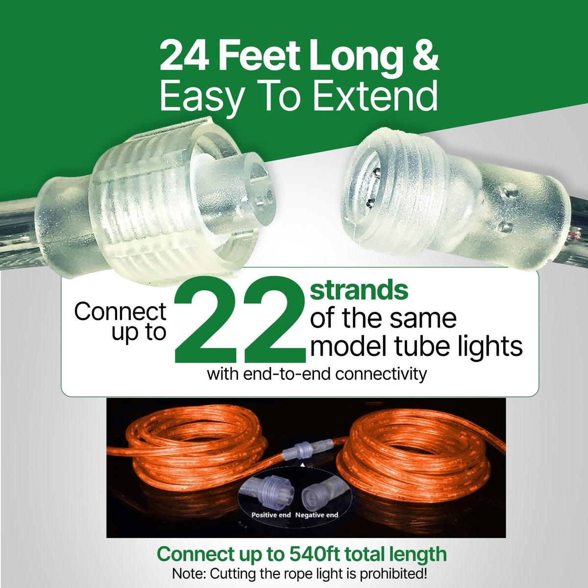 Rope Light LED - 24 Feet (7.3 m), for Indoor and Outdoor use - 10MM Diameter - 144 LED Long Life Bulbs Decorative Rope Tube Lights
