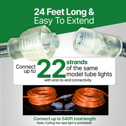 Rope Light LED - 24 Feet (7.3 m), for Indoor and Outdoor use - 10MM Diameter - 144 LED Long Life Bulbs Decorative Rope Tube Lights