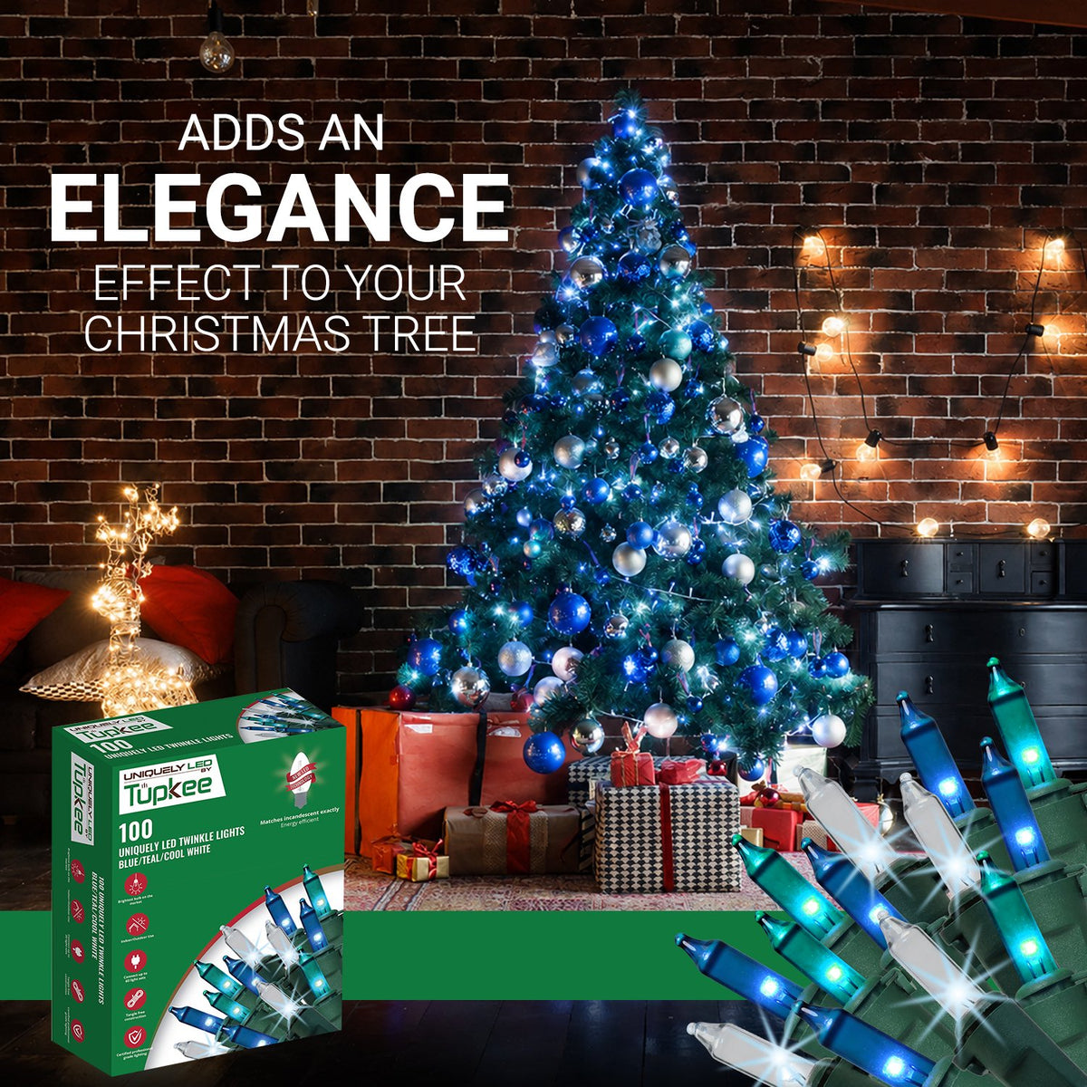 Christmas Uniquely LED Twinkle Lights – Matches Incandescent Exactly - 14 of 100 Lights Twinkle - Indoor Outdoor – 100 Bulbs - 24.75 Feet, Christmas Tree Sparkling Twinkling Lights String