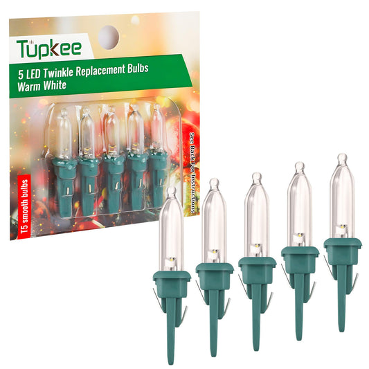 LED Replacement Twinkle Bulbs - For Christmas String Lights - T5 Smooth Bulbs - 5 Bulb per pkg