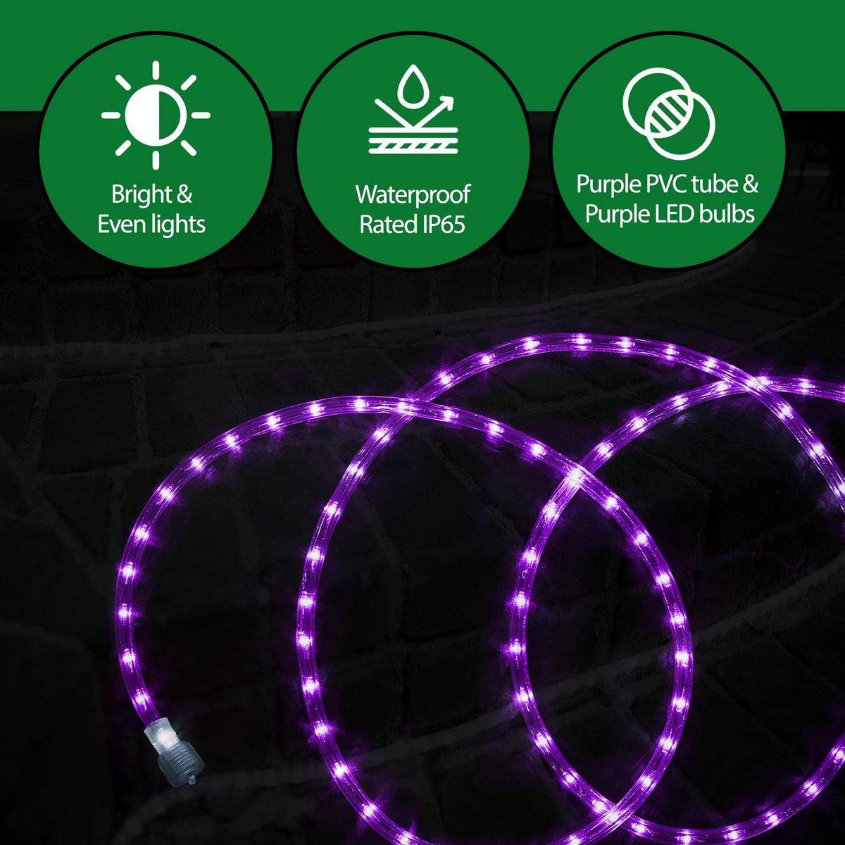 Rope Light LED - 24 Feet (7.3 m), for Indoor and Outdoor use - 10MM Diameter - 144 LED Long Life Bulbs Decorative Rope Tube Lights