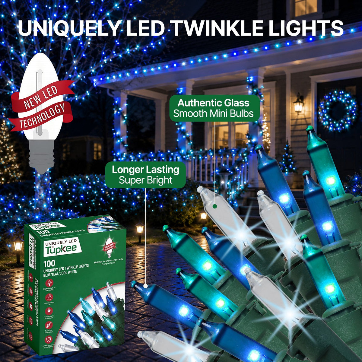 Christmas Uniquely LED Twinkle Lights – Matches Incandescent Exactly - 14 of 100 Lights Twinkle - Indoor Outdoor – 100 Bulbs - 24.75 Feet, Christmas Tree Sparkling Twinkling Lights String