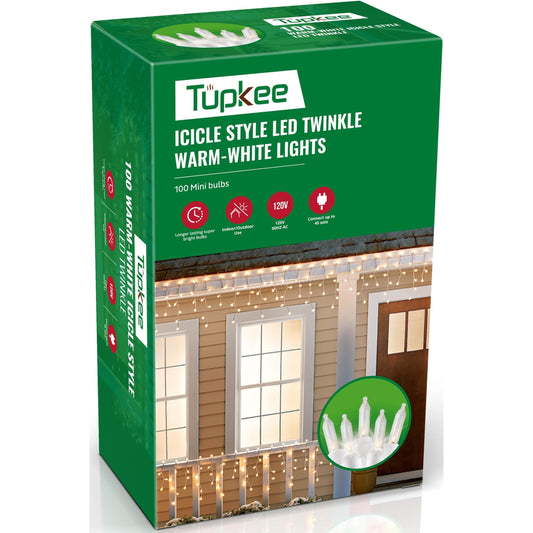 Christmas Twinkle Icicle Lights - 12 of 100 Bulbs Twinkle - 5.5 Feet Light String - 100 LED Bulbs - Indoor Outdoor - Random Shimmering Twinkling Sparkling Christmas Icicle Lights