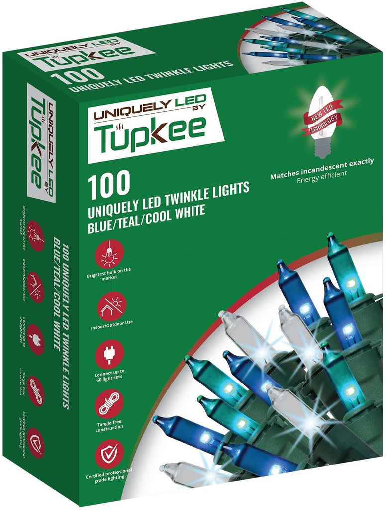 Christmas Uniquely LED Twinkle Lights - Matches Incandescent Exactly - 20 of 100 Lights Twinkling - 100 Blue / Teal / Cool White Bulbs - 24.75 Ft, Christmas Tree Sparkling Light String Indoor Outdoor
