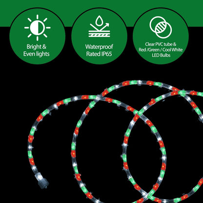 Rope Light LED - 24 Feet (7.3 m), for Indoor and Outdoor use - 10MM Diameter - 144 LED Long Life Bulbs Decorative Rope Tube Lights