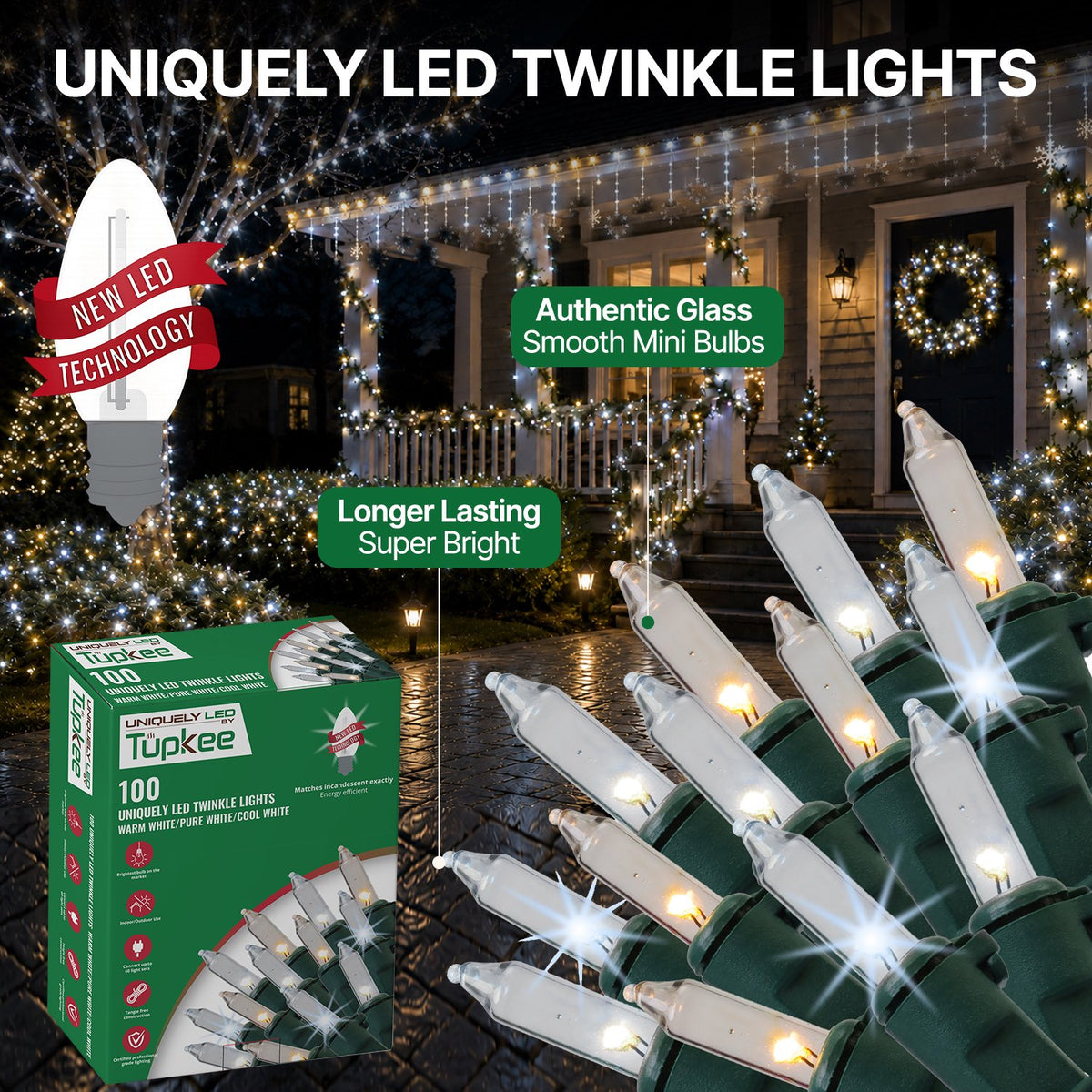 Christmas Uniquely LED Twinkle Lights – Matches Incandescent Exactly - 14 of 100 Lights Twinkle - Indoor Outdoor – 100 Bulbs - 24.75 Feet, Christmas Tree Sparkling Twinkling Lights String
