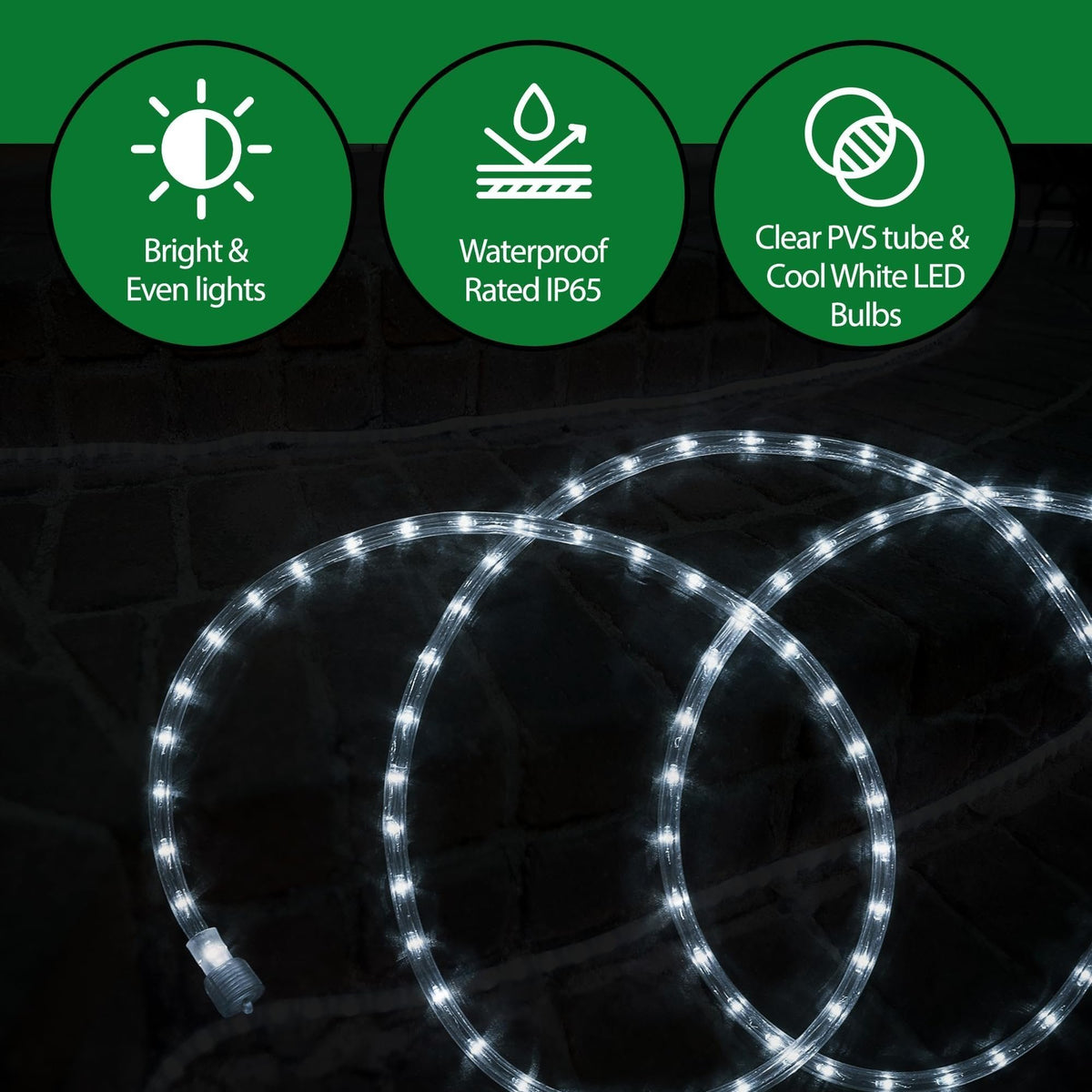 Rope Light LED - 24 Feet (7.3 m), for Indoor and Outdoor use - 10MM Diameter - 144 LED Long Life Bulbs Decorative Rope Tube Lights