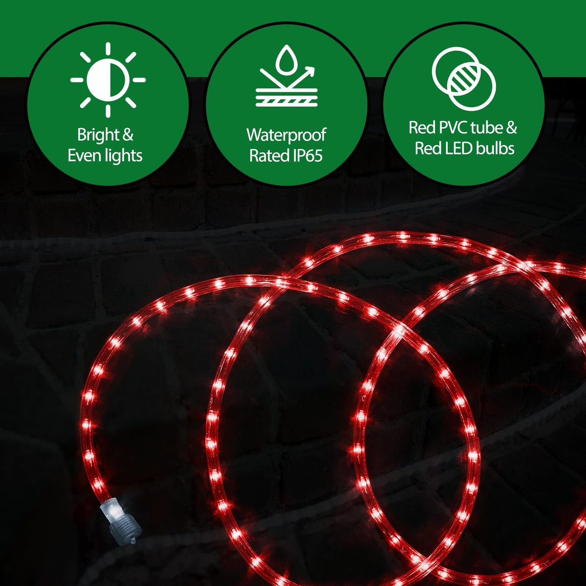 Rope Light LED - 24 Feet (7.3 m), for Indoor and Outdoor use - 10MM Diameter - 144 LED Long Life Bulbs Decorative Rope Tube Lights