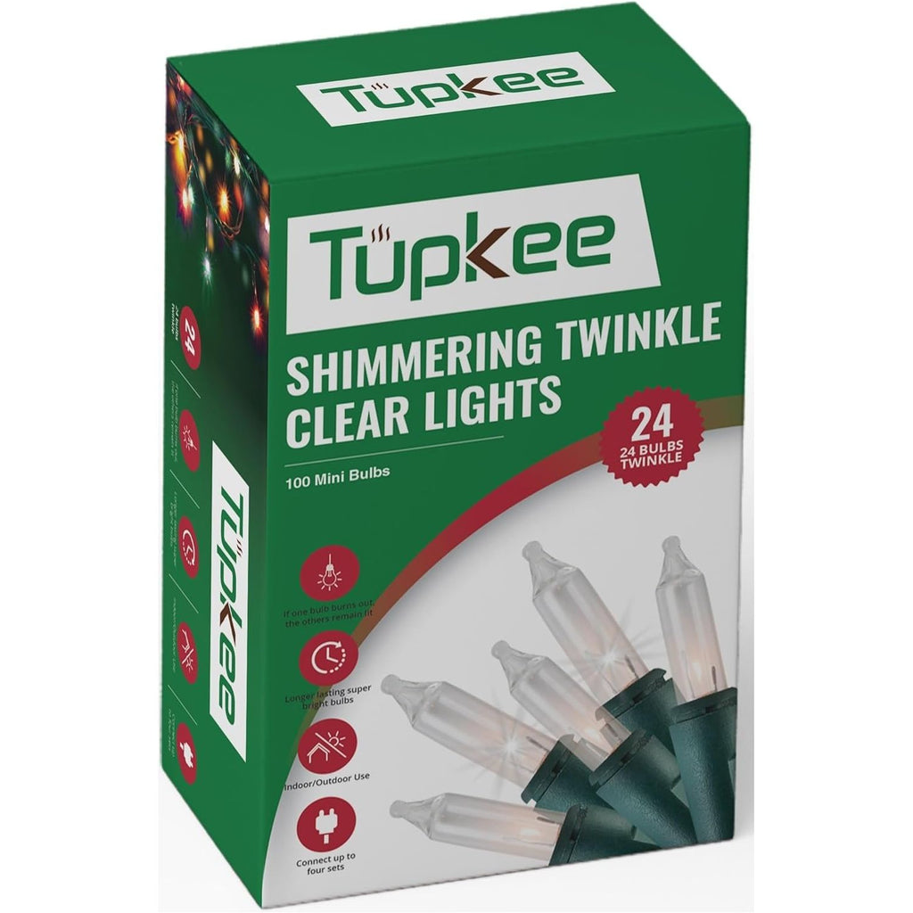 Christmas Random Shimmering Twinkle Lights - 24 of 100 Lights Twinkle – Indoor Outdoor - 20.5 Feet Light String, 100 Clear Bulbs - Christmas Tree Holiday Decor Sparkling Twinkling Christmas Lights