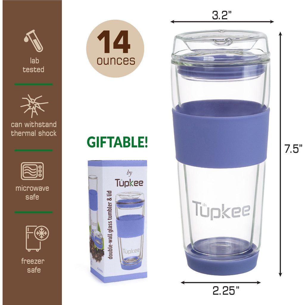 Tupkee Double Wall Glass Tumbler Replacement Sip Lid - for Hand Blown Glass Travel Mug, 14-Ounce & 8-Ounce, Black