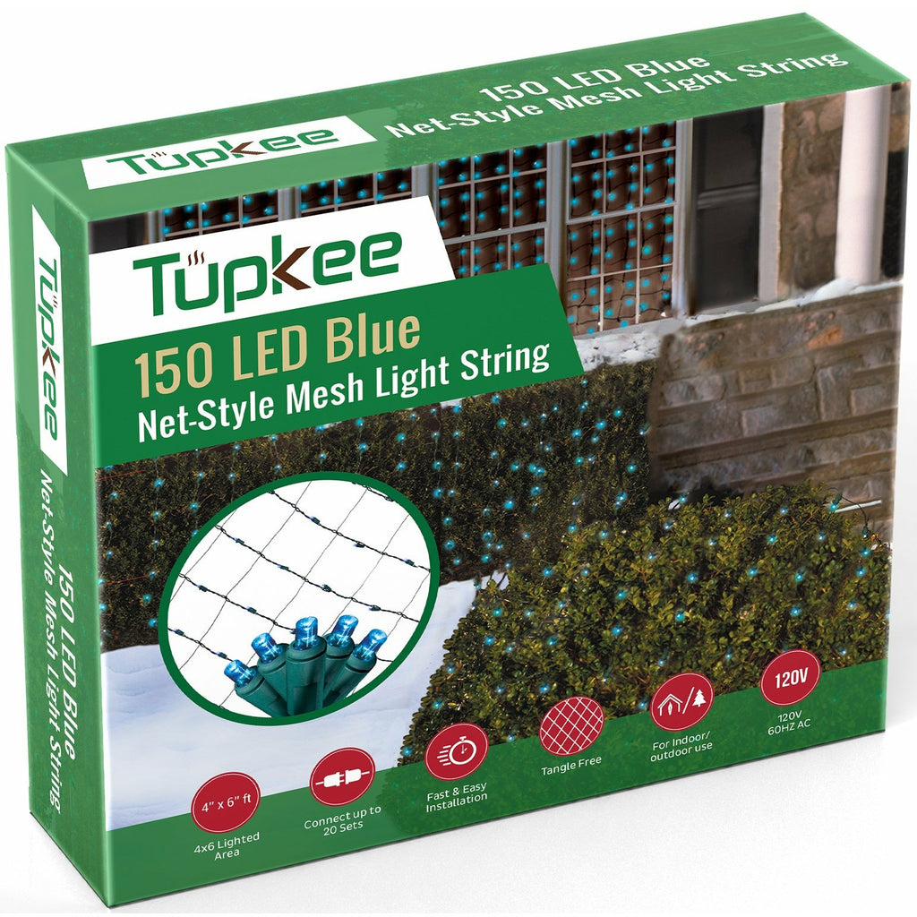Christmas Light Net – 150 LED Blue Mesh Lights - 4 ft x 6 ft – Outdoor / Indoor – Net Lights for Bushes, Hedges or Trees