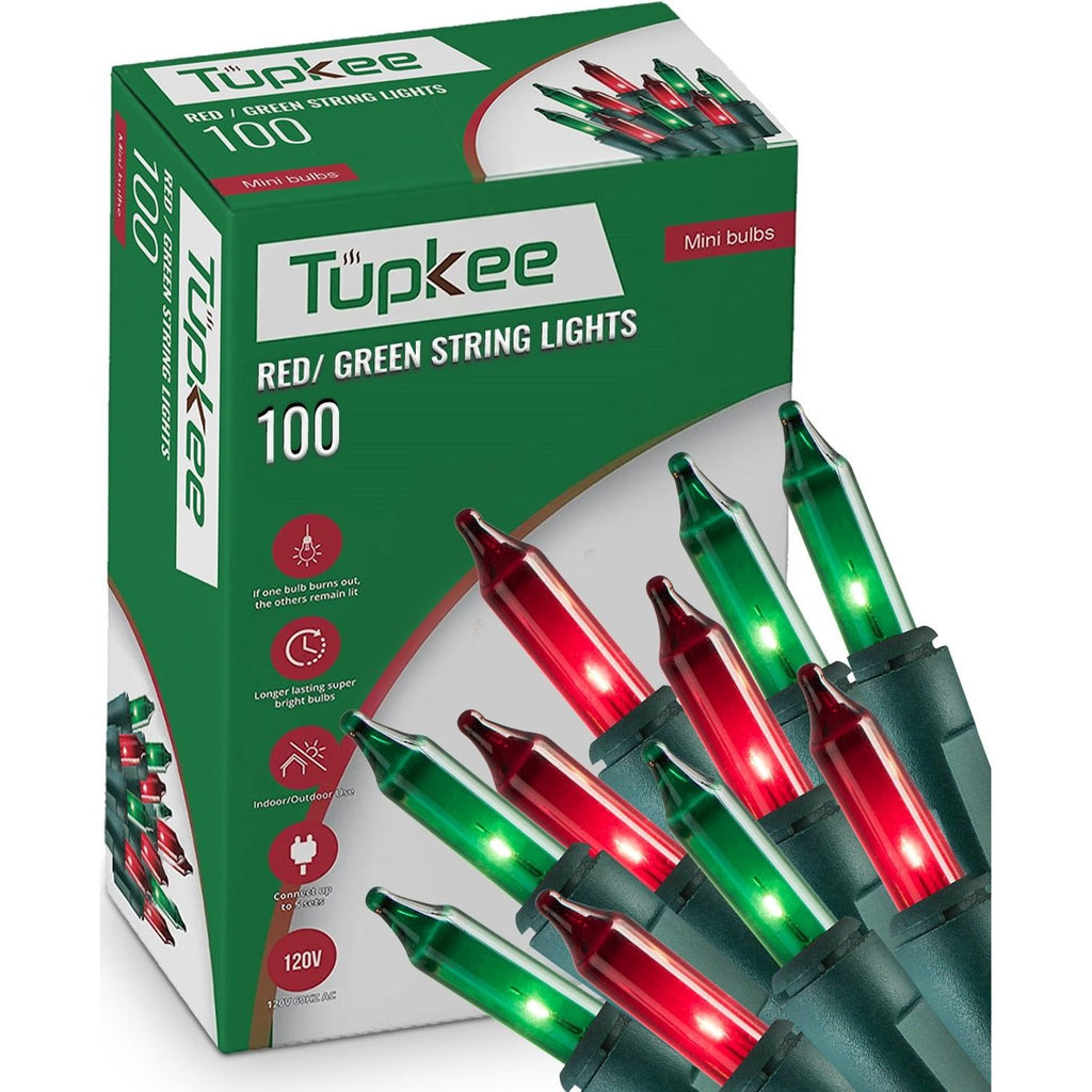 Christmas String Lights 100 Count - Incandescent Mini Red and Green Warm Christmas Light - 20.5 Feet Light String - Christmas Tree Lights - Indoor & Outdoor Christmas Decorations